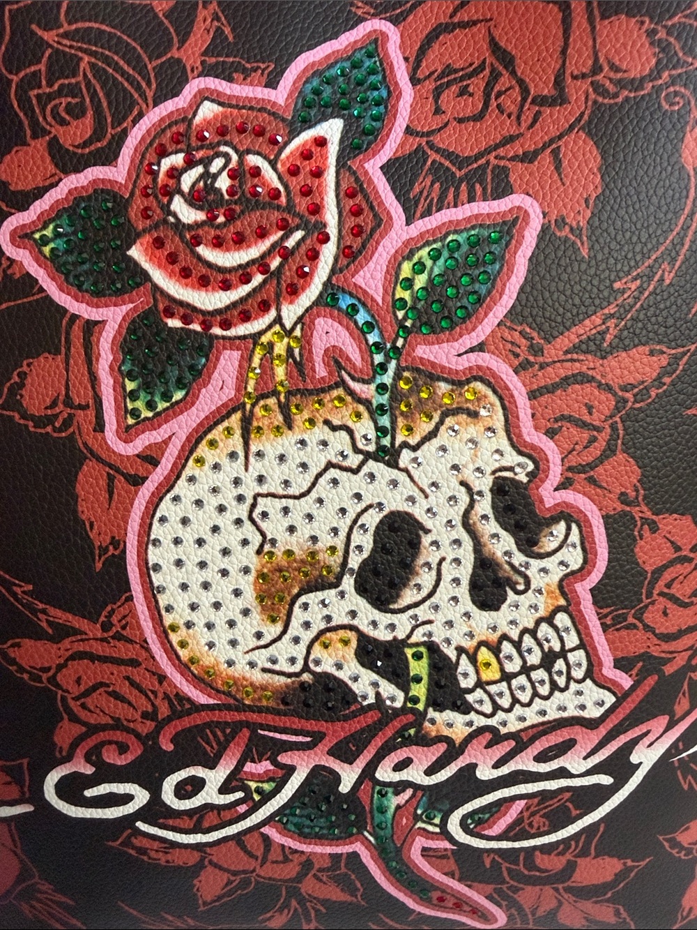 Ed Hardy Black & Red Rose Skull Tote Bag - Picture 4 of 7